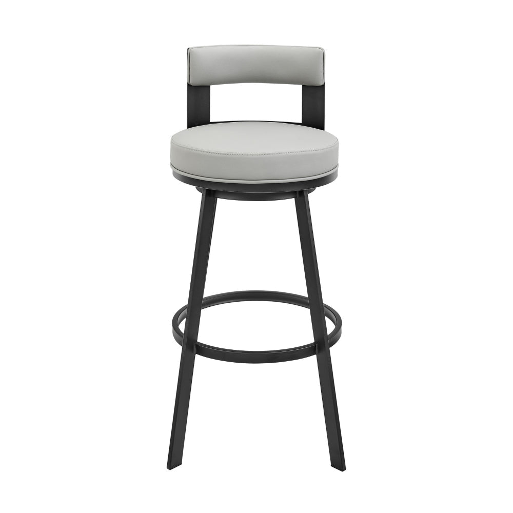 Ami 26 Inch Swivel Counter Stool Chair Gray Faux Leather Black Metal By Casagear Home BM313664