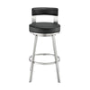 Ami 26 Inch Swivel Counter Stool Chair Black Faux Leather Stainless Steel By Casagear Home BM313666