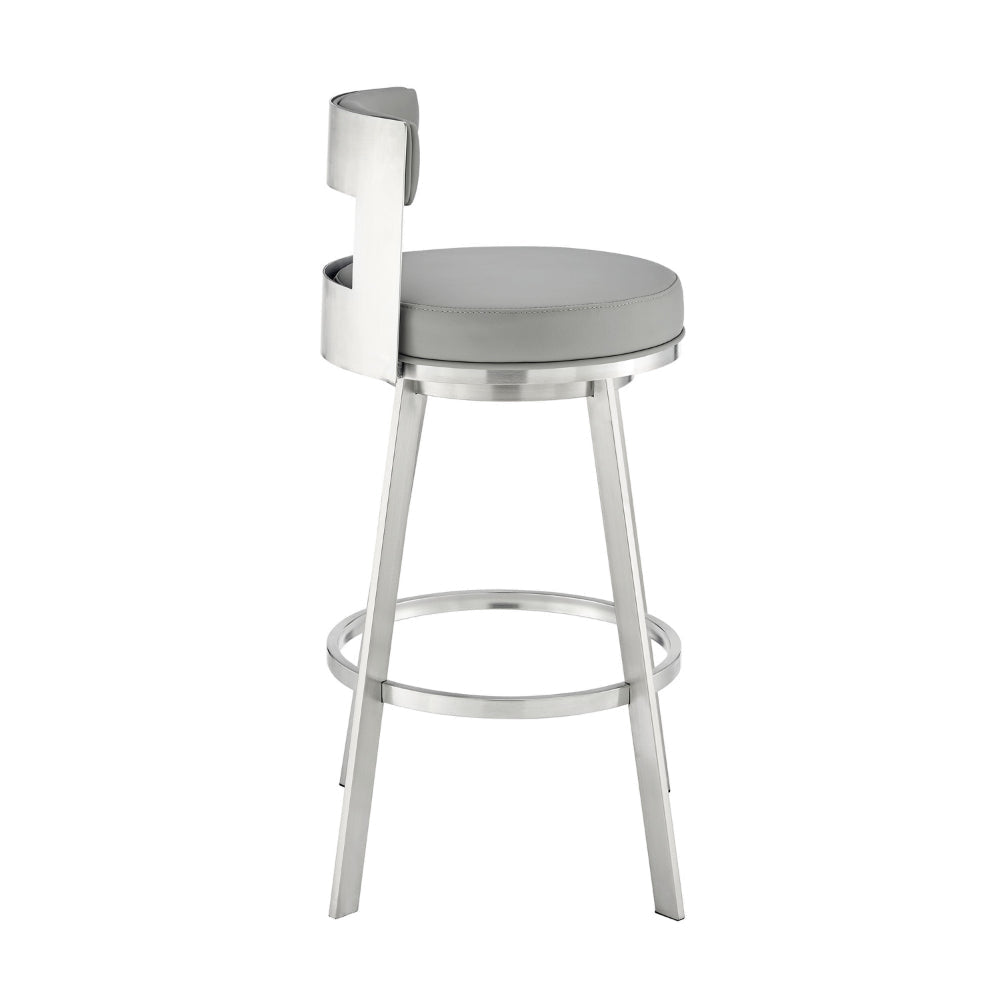 Ami 26 Inch Swivel Counter Stool Chair Light Gray Faux Leather Steel By Casagear Home BM313667