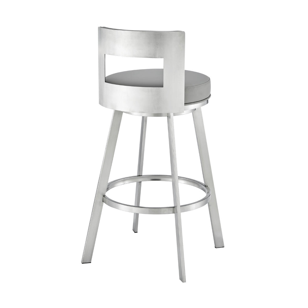 Ami 26 Inch Swivel Counter Stool Chair Light Gray Faux Leather Steel By Casagear Home BM313667