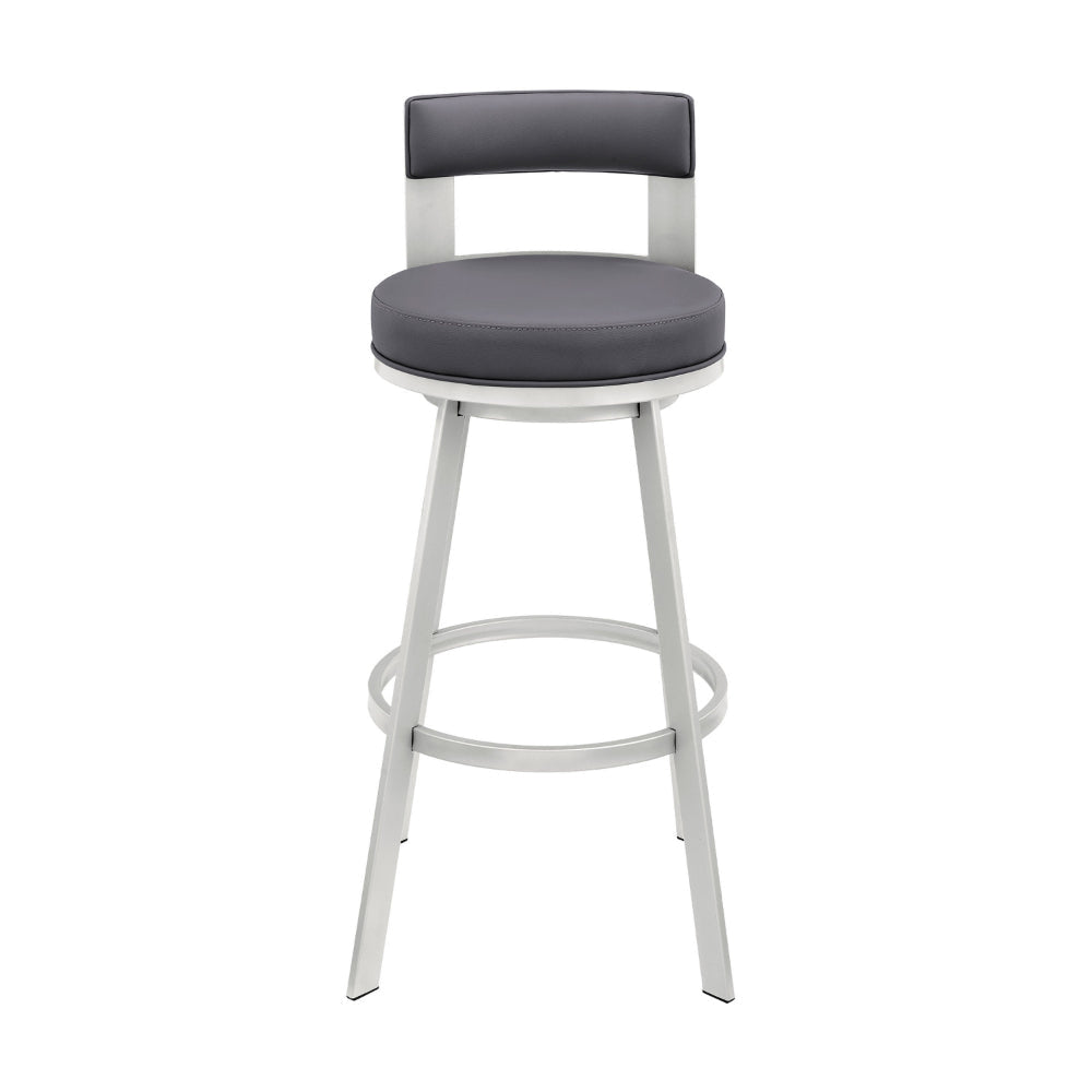 Ami 26 Inch Swivel Counter Stool Chair Gray Faux Leather Chrome Iron By Casagear Home BM313668