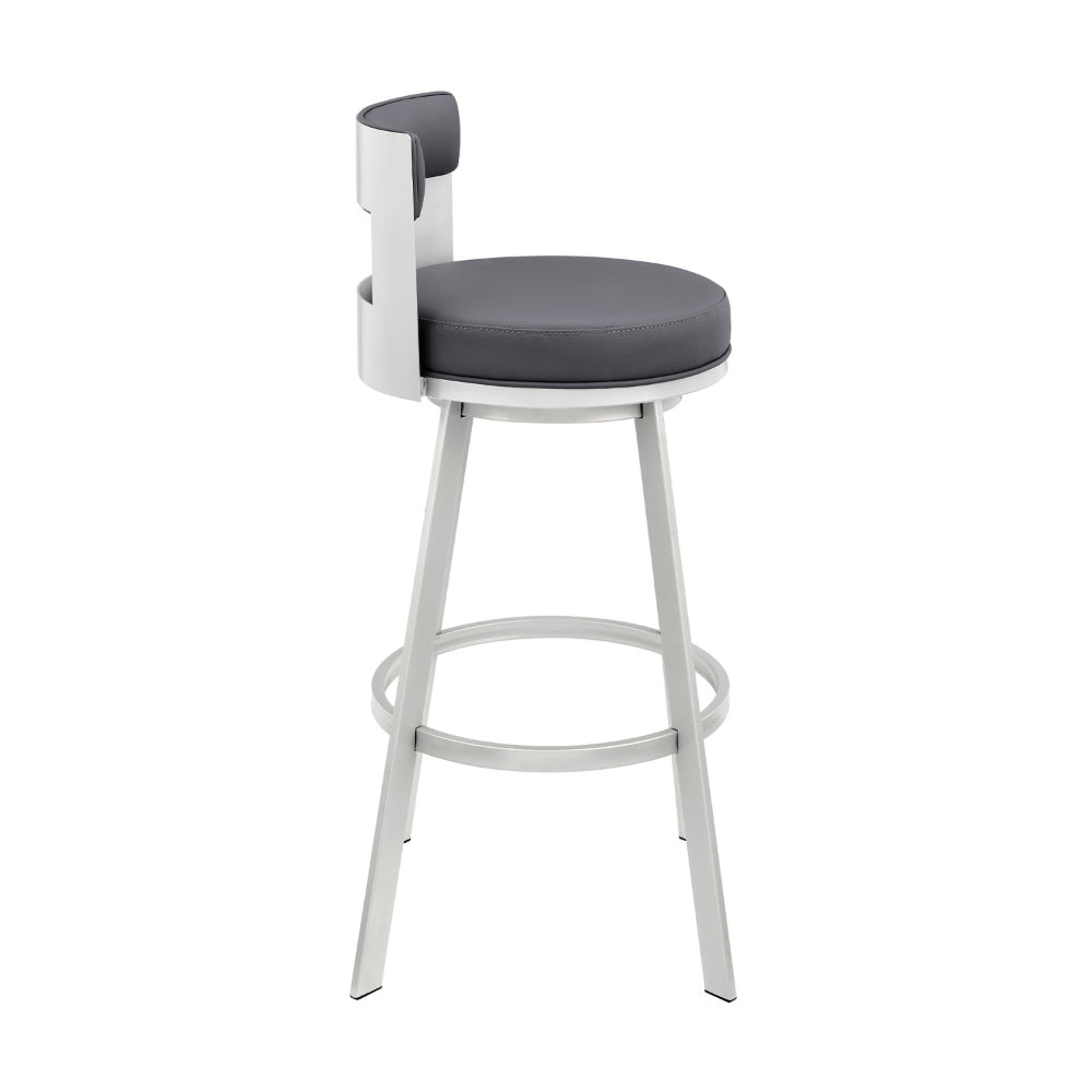 Ami 26 Inch Swivel Counter Stool Chair Gray Faux Leather Chrome Iron By Casagear Home BM313668