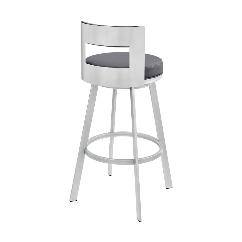 Ami 26 Inch Swivel Counter Stool Chair Gray Faux Leather Chrome Iron By Casagear Home BM313668