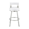 Ami 26 Inch Swivel Counter Stool Chair White Faux Leather Stainless Steel By Casagear Home BM313669