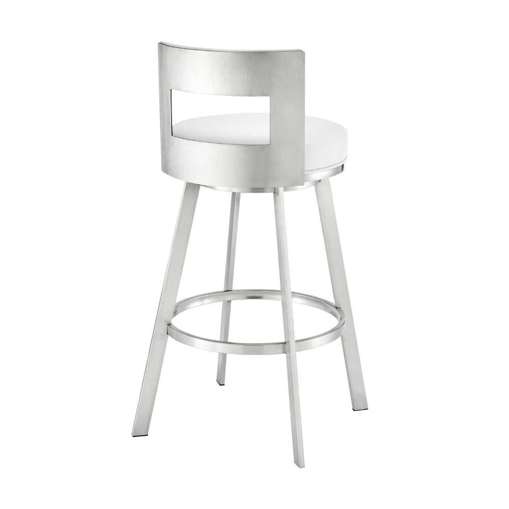 Ami 26 Inch Swivel Counter Stool Chair White Faux Leather Stainless Steel By Casagear Home BM313669