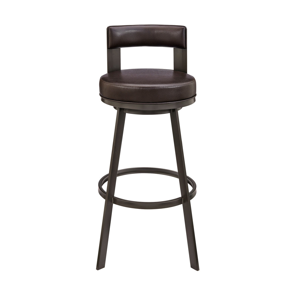 Ami 30 Inch Swivel Barstool Chair Curved Open Back Brown Faux Leather By Casagear Home BM313671