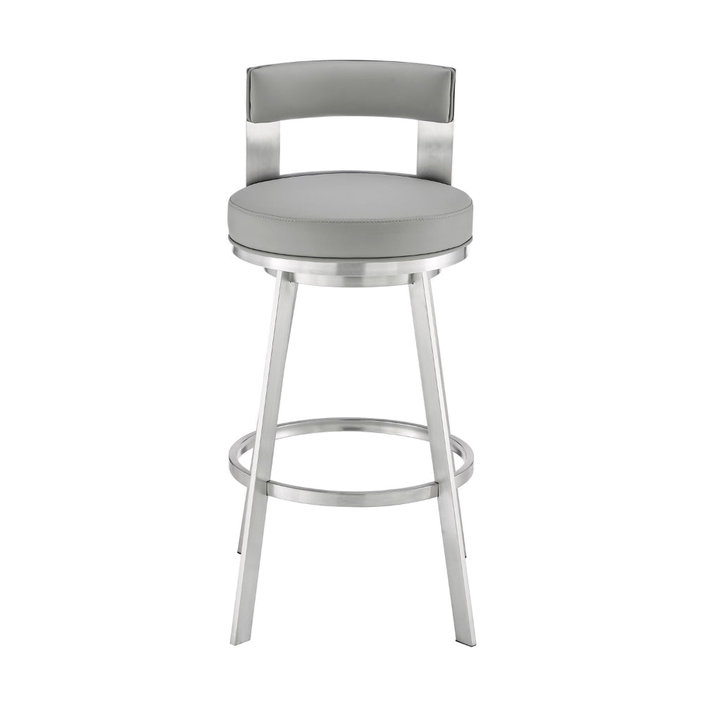 Ami 30 Inch Swivel Barstool Chair Light Gray Faux Leather Steel By Casagear Home BM313673