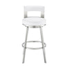 Ami 30 Inch Swivel Barstool Chair White Faux Leather Stainless Steel By Casagear Home BM313675