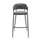 Mimy 30 Inch Barstool Chair Gray Faux Leather Strap Back Black Iron By Casagear Home BM313676