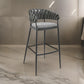 Mimy 30 Inch Barstool Chair, Gray Faux Leather Strap Back, Black Iron By Casagear Home