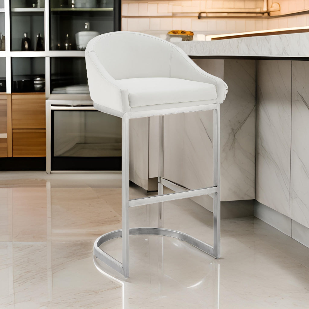 Holo 30 Inch Barstool Chair L Shaped Cantilever Base White Faux Leather By Casagear Home BM313678