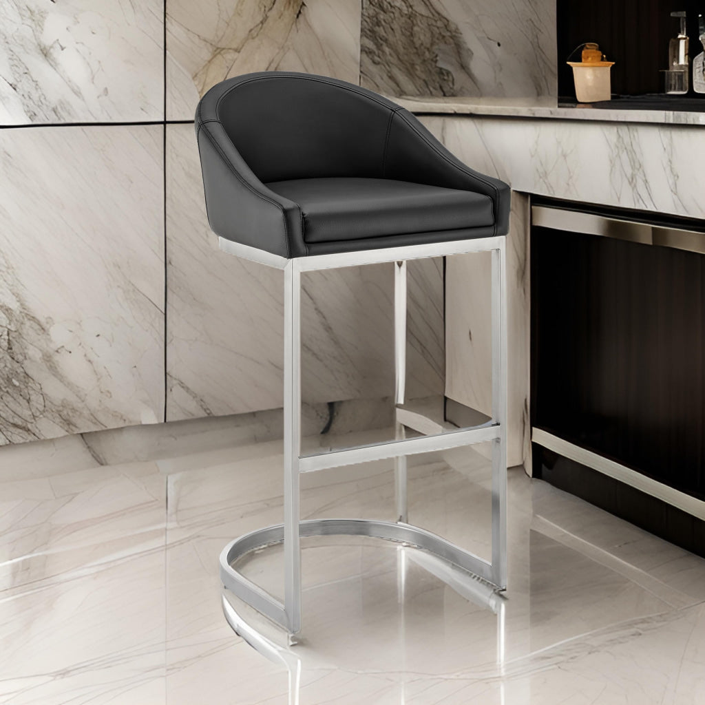 Holo 30 Inch Barstool Chair, L Shaped Cantilever Base, Black Faux Leather By Casagear Home