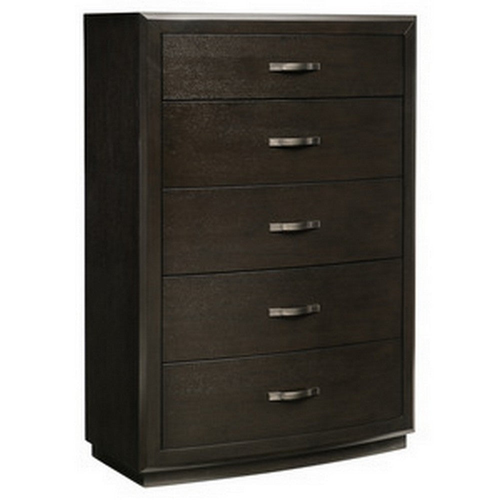 Pagi 52 Inch Tall Dresser Chest, 5 Drawer, Dark Bronze Handles, Dark Gray By Casagear Home