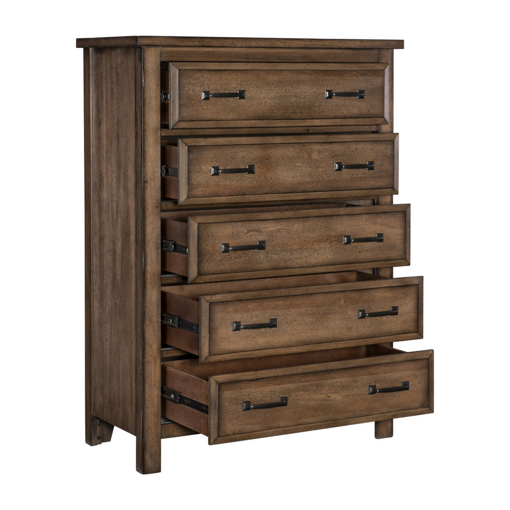 Reva 52 Inch Tall Dresser Chest 5 Drawers Black Metal Light Brown Wood By Casagear Home BM314219