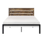 Mars Queen Platform Bed Brown Faux Wood Slat Headboard Black Metal Frame By Casagear Home BM314220