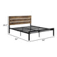 Mars Queen Platform Bed Brown Faux Wood Slat Headboard Black Metal Frame By Casagear Home BM314220