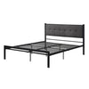 Sam Queen Platform Bed Polyester Upholstered Tufted Headboard Black Metal By Casagear Home BM314221