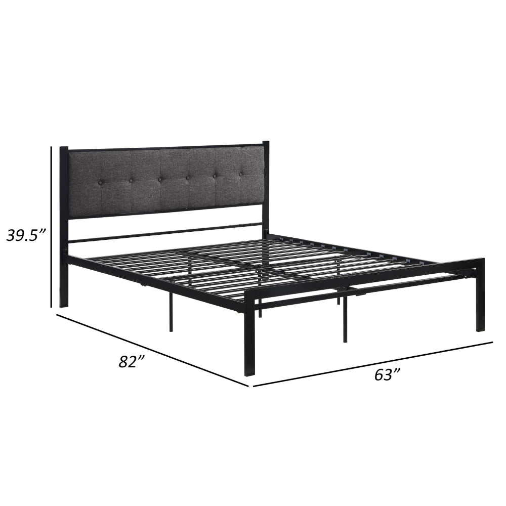 Sam Queen Platform Bed Polyester Upholstered Tufted Headboard Black Metal By Casagear Home BM314221