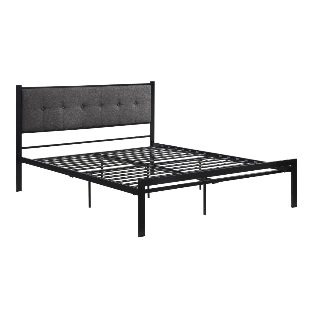 Sam Queen Platform Bed Polyester Upholstered Tufted Headboard Black Metal By Casagear Home BM314221