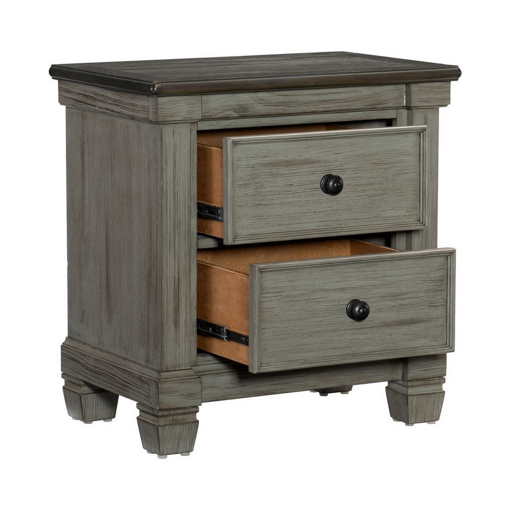 Cadie 29 Inch Nightstand 2 Drawers Coffee Brown Antique Gray Wood By Casagear Home BM314222