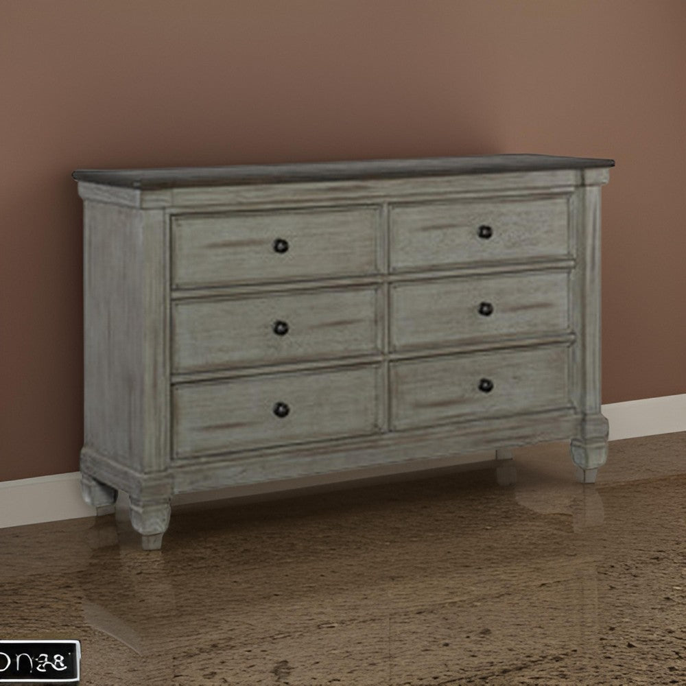 Cadie 64 Inch Dresser 6 Dovetail Drawers Coffee Brown Antique Gray Wood By Casagear Home BM314223