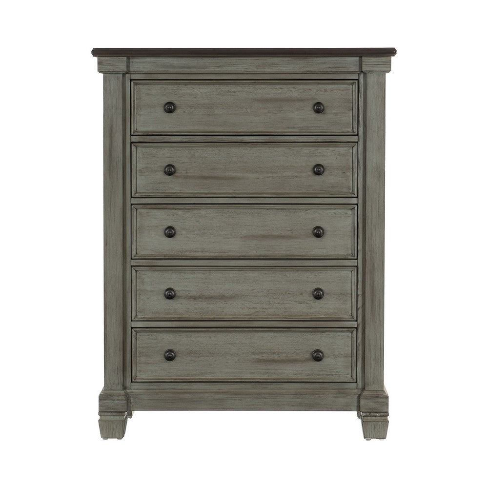 Cadie 53 Inch Tall Dresser Chest 5 Drawers Coffee Brown Antique Gray By Casagear Home BM314224