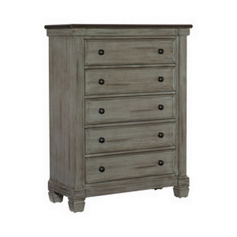 Cadie 53 Inch Tall Dresser Chest, 5 Drawers, Coffee Brown, Antique Gray By Casagear Home