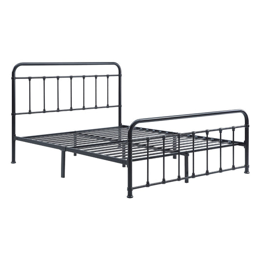 Ryan Queen Platform Bed, Slatted Headboard, Footboard, Black Metal Frame By Casagear Home