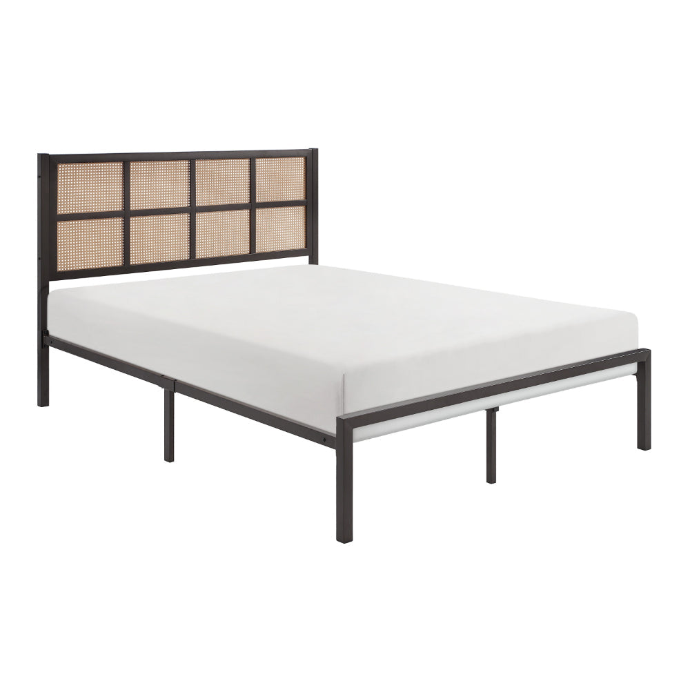 Annie Queen Platform Bed, Framed Faux Cane Panel Headboard, Dark Bronze By Casagear Home