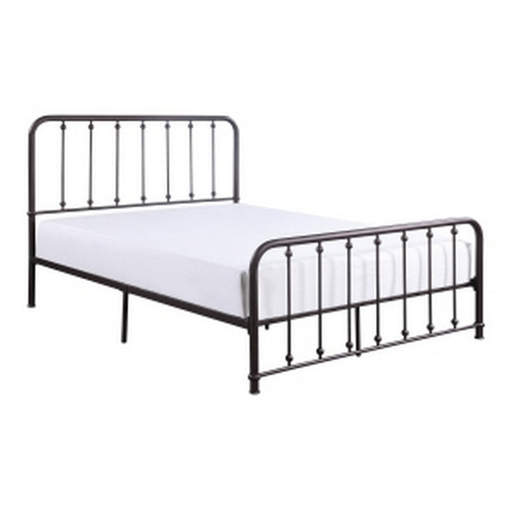 Ken Queen Bed, Vertical Slatted Headboard, Footboard, Dark Bronze Metal By Casagear Home