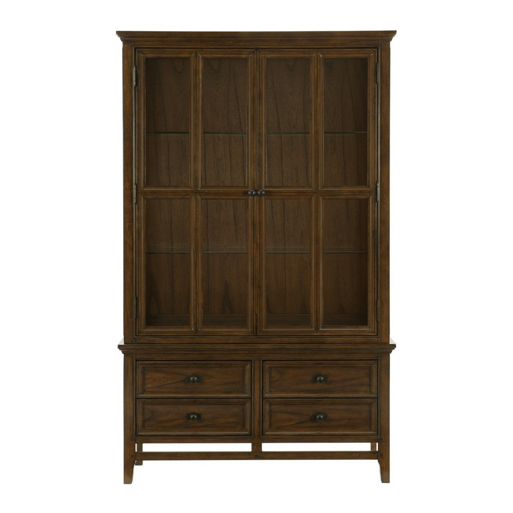 Zian 76 Inch Sideboard Buffet and Hutch Cabinet 4 Drawers Cherry Brown By Casagear Home BM314229