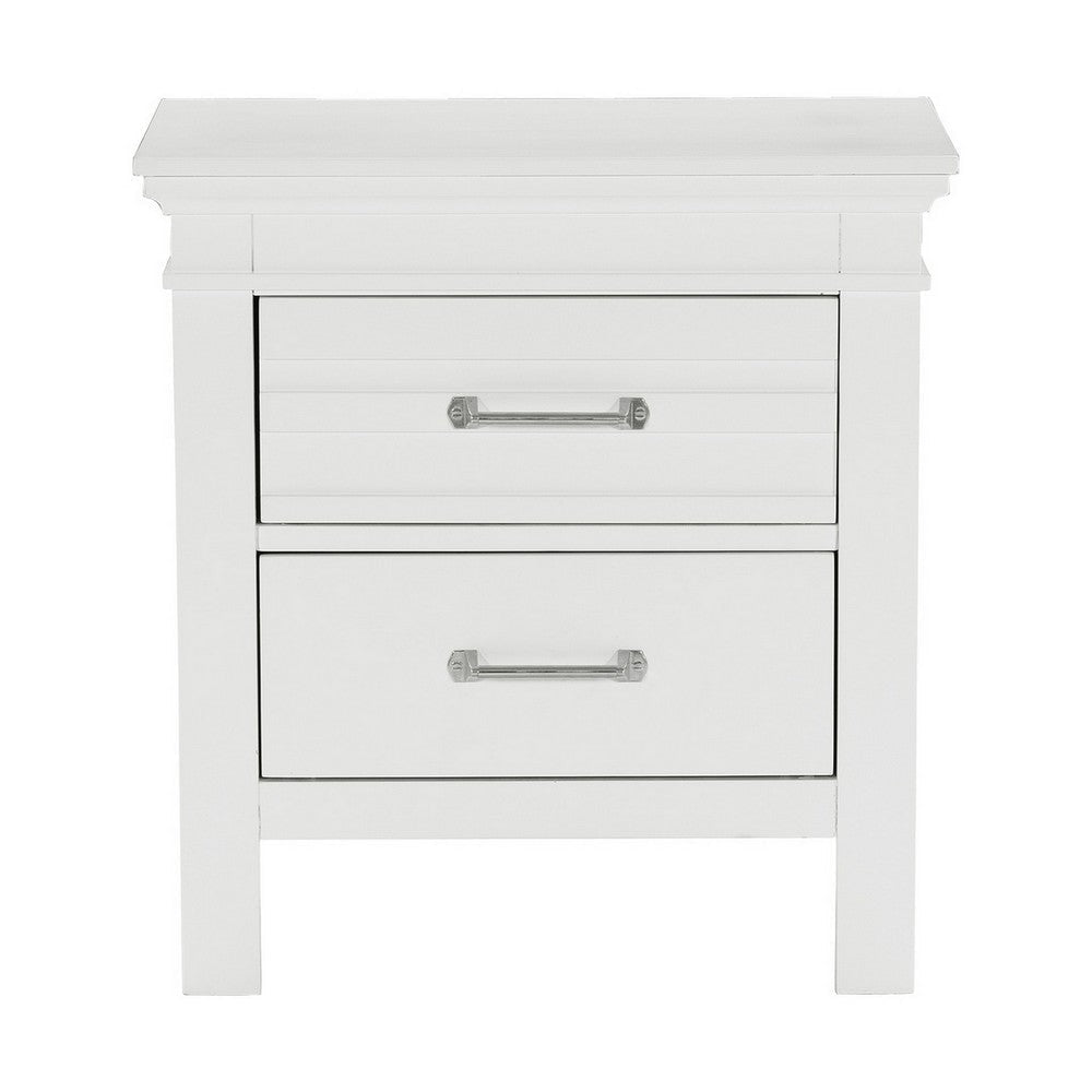 Candy 25 Inch Nightstand 2 Drawers Nickel Bar Handles White Solid Wood By Casagear Home BM314231