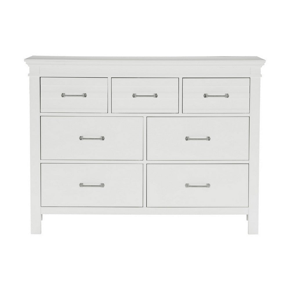 Candy 55 Inch Dresser 7 Drawers Nickel Bar Handles White Solid Wood By Casagear Home BM314232