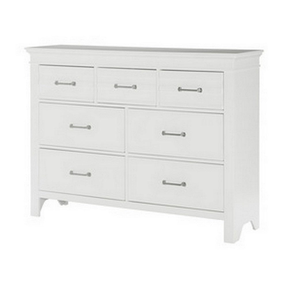 Candy 55 Inch Dresser 7 Drawers Nickel Bar Handles White Solid Wood By Casagear Home BM314232