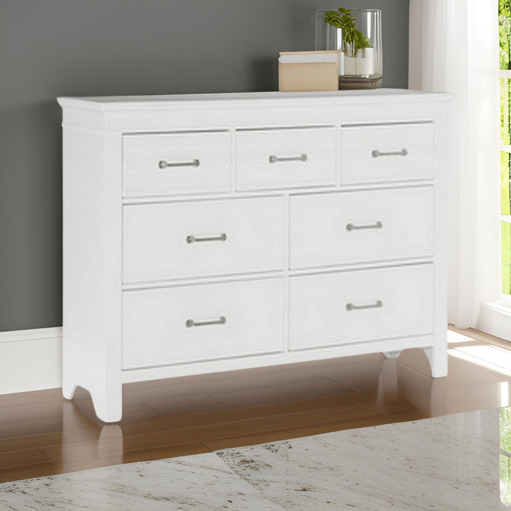 Candy 55 Inch Dresser 7 Drawers Nickel Bar Handles White Solid Wood By Casagear Home BM314232