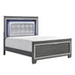 Lura Full Size Bed with LED Headboard, Mirror Frame, Gray Faux Leather By Casagear Home