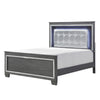 Lura Full Size Bed with LED Headboard Mirror Frame Gray Faux Leather By Casagear Home BM314233