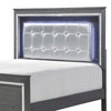 Lura Full Size Bed with LED Headboard Mirror Frame Gray Faux Leather By Casagear Home BM314233