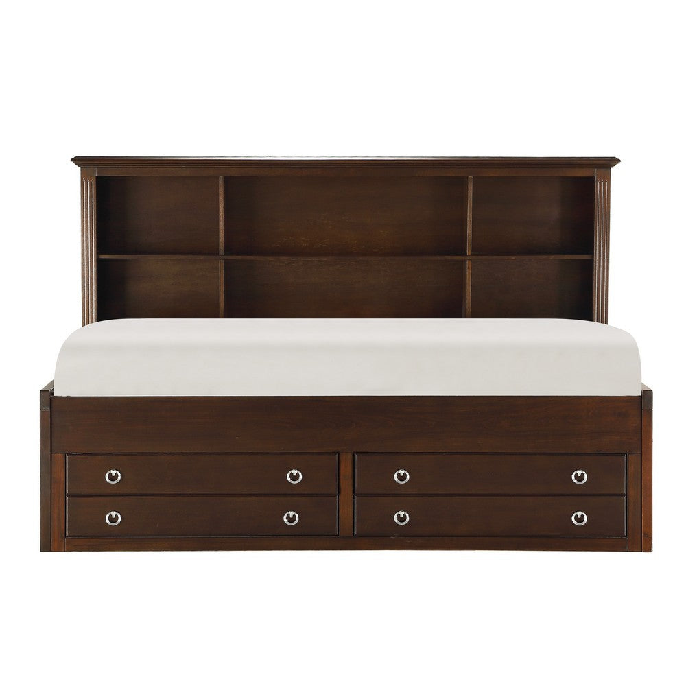 Eso Twin Lounge Bed with Shelf and Cabinet USB Port Brown Birch Veneer By Casagear Home BM314234