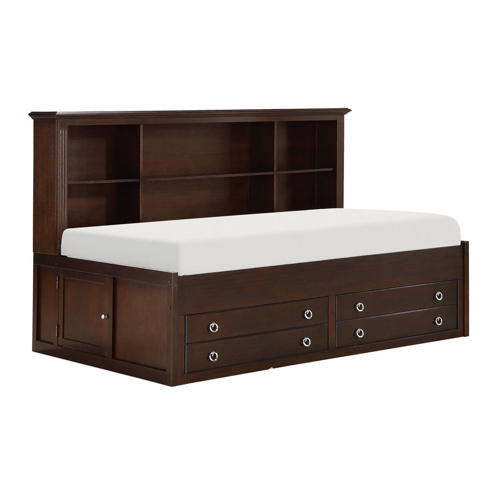 Eso Twin Lounge Bed with Shelf and Cabinet, USB Port, Brown Birch Veneer By Casagear Home