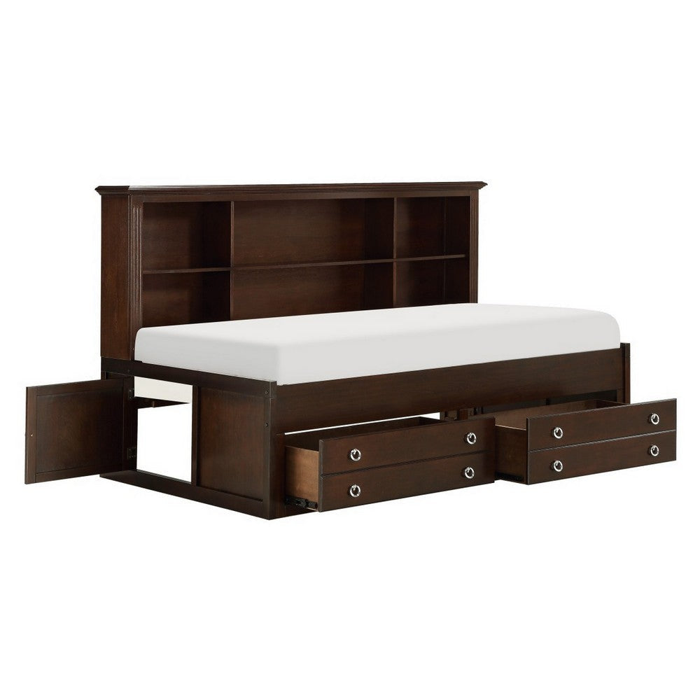 Eso Twin Lounge Bed with Shelf and Cabinet USB Port Brown Birch Veneer By Casagear Home BM314234