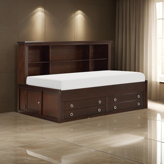 Eso Twin Lounge Bed with Shelf and Cabinet, USB Port, Brown Birch Veneer By Casagear Home