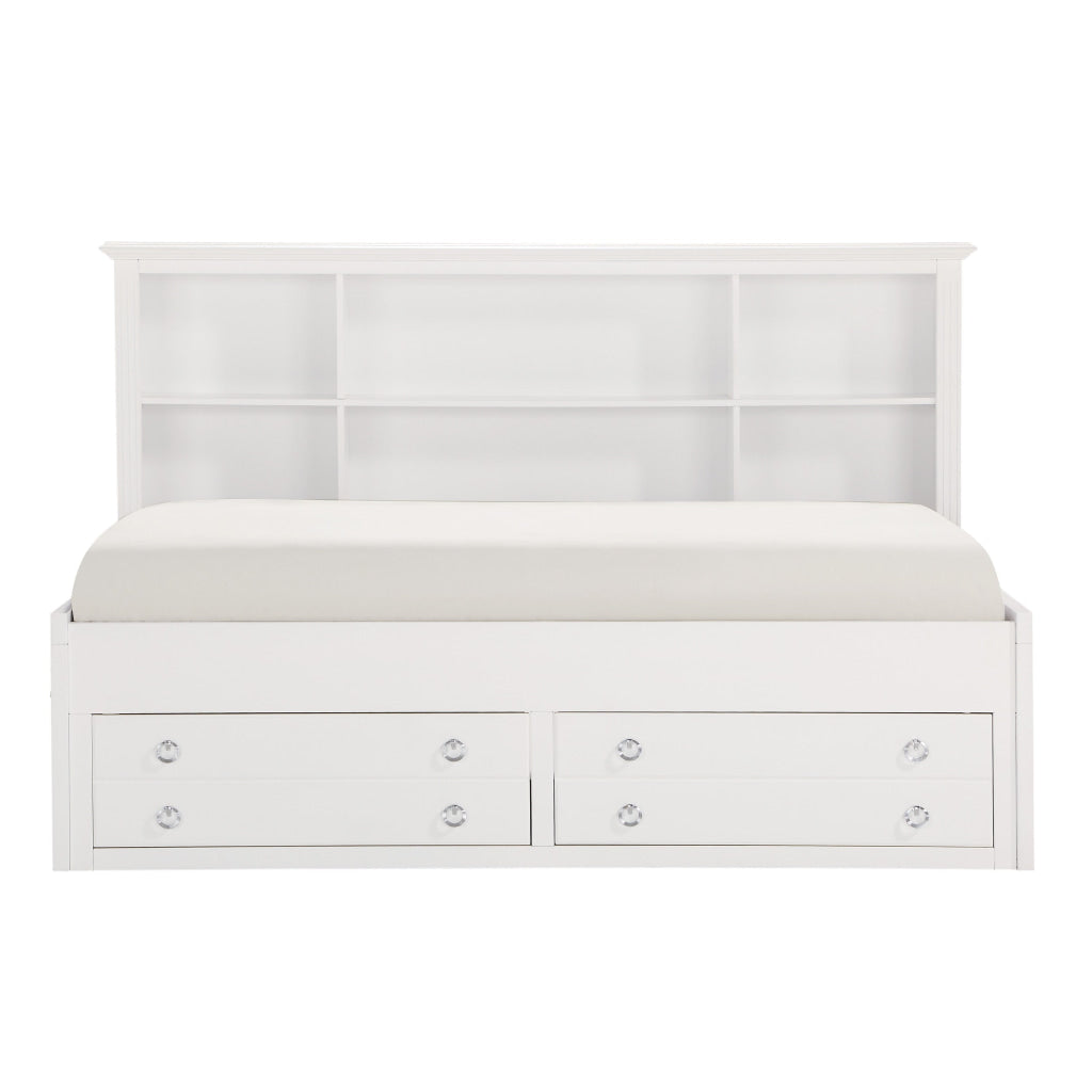 Eso Twin Lounge Bed with Storage Shelf Cabinet USB Port White Birch By Casagear Home BM314235