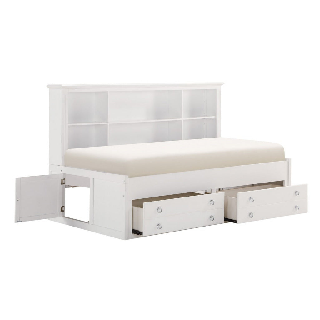 Eso Twin Lounge Bed with Storage Shelf Cabinet USB Port White Birch By Casagear Home BM314235