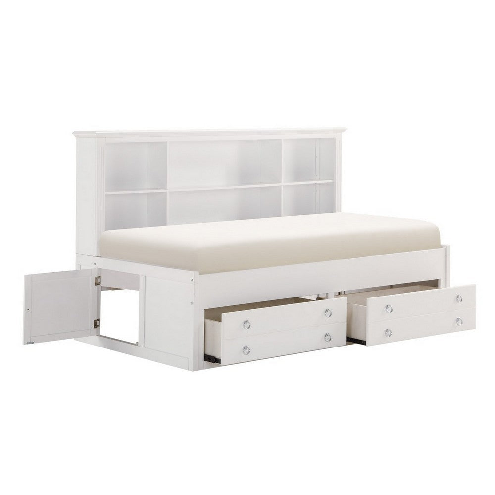 Eso Twin Lounge Bed with Storage Shelf Cabinet USB Port White Birch By Casagear Home BM314235