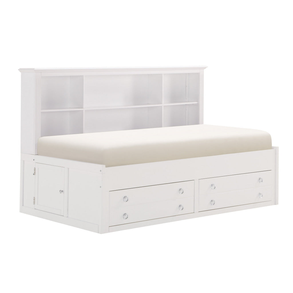 Eso Twin Lounge Bed with Storage Shelf Cabinet USB Port White Birch By Casagear Home BM314235