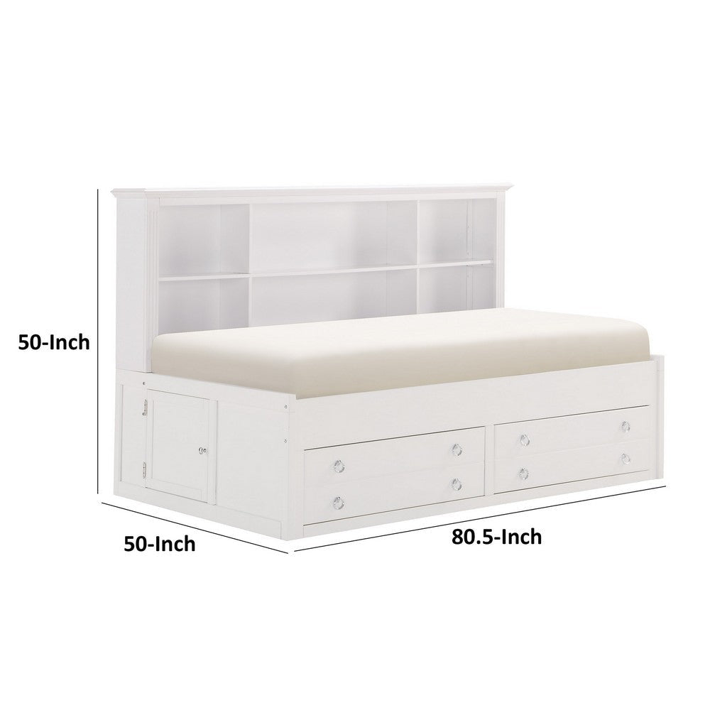 Eso Twin Lounge Bed with Storage Shelf Cabinet USB Port White Birch By Casagear Home BM314235