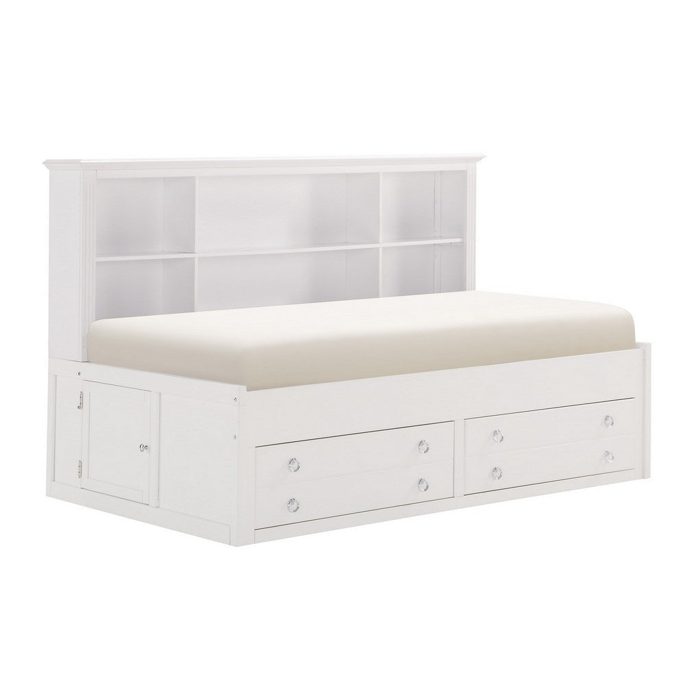 Eso Twin Lounge Bed with Storage Shelf, Cabinet, USB Port, White Birch  By Casagear Home