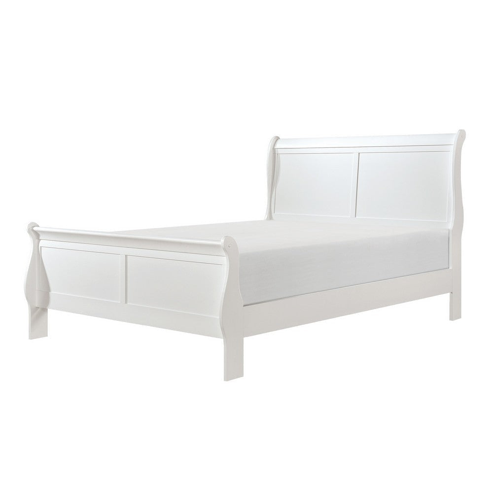 Vele Full Size Bed with Panel Headboard Classic White Solid Wood Finish By Casagear Home BM314238