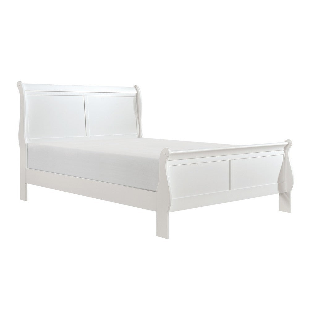 Vele Full Size Bed with Panel Headboard, Classic White Solid Wood Finish By Casagear Home